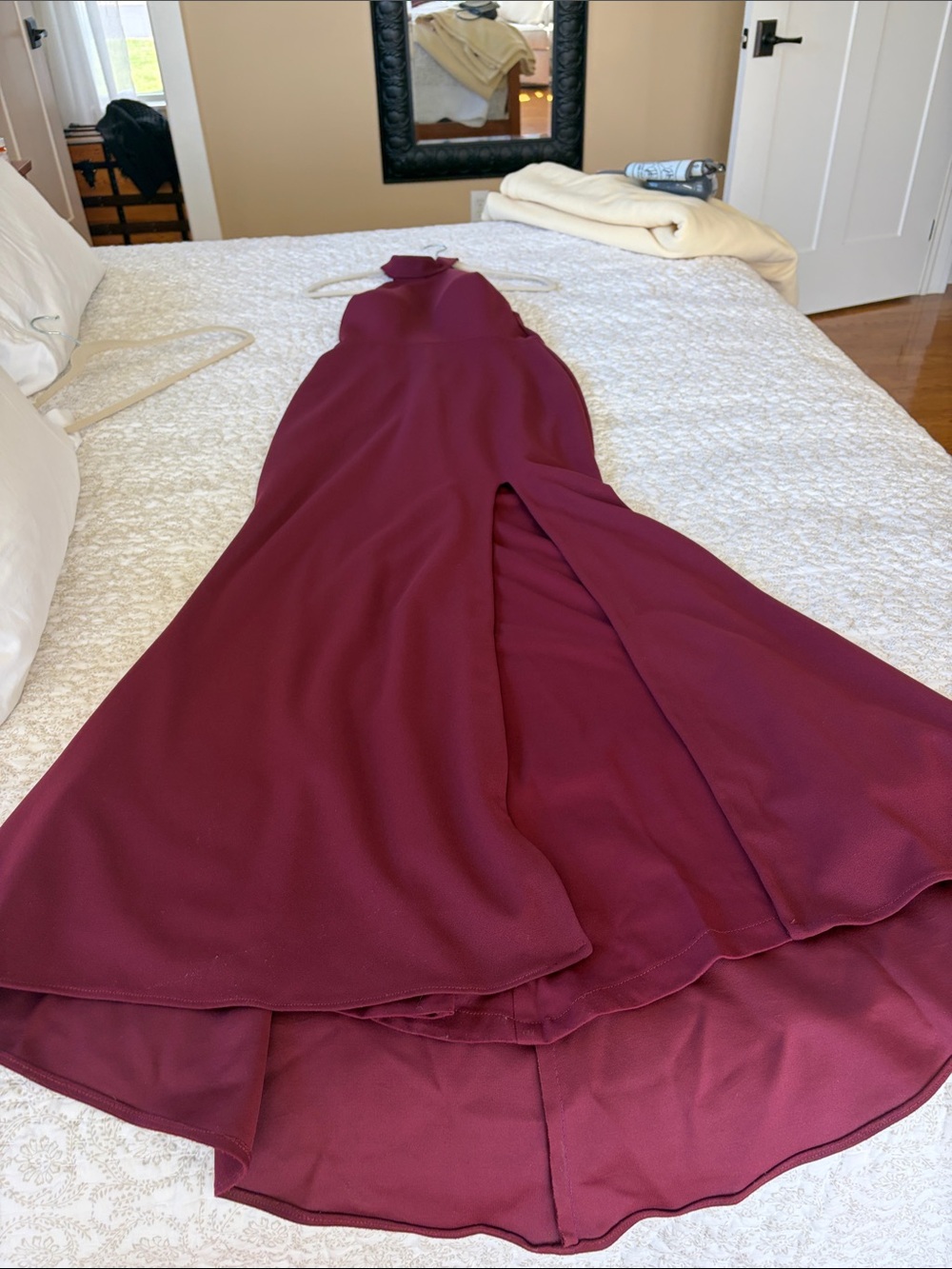 Aqua Burgundy High-Low Halter Evening Dress